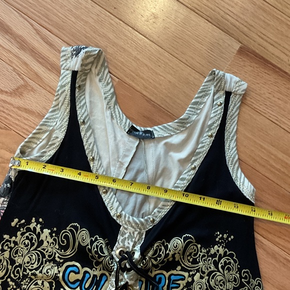 Black Boho Graphic Tank tunic Dress Turquoise NWOT Small Ptp 14 hits mid thigh - Picture 2 of 11